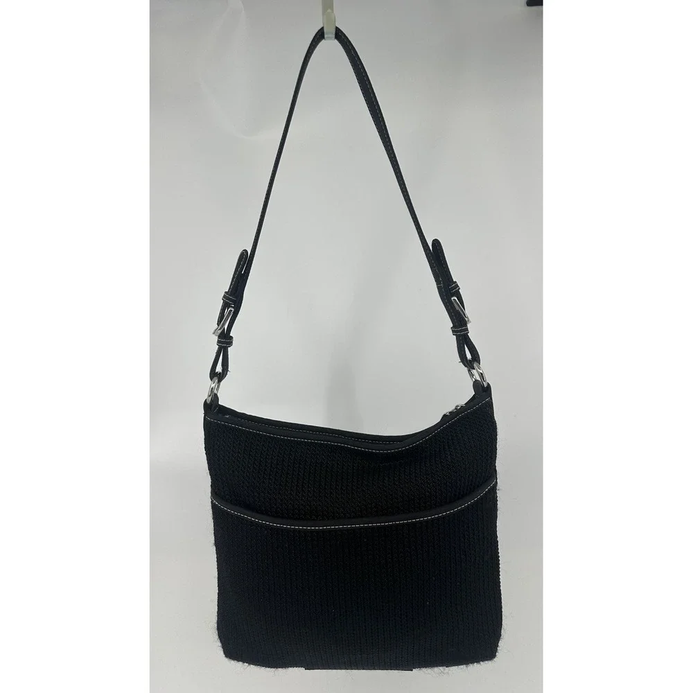 The Sak Handbag Purse Black‎ Woven Medium Adjustable Strap Logo Lined Shoulder